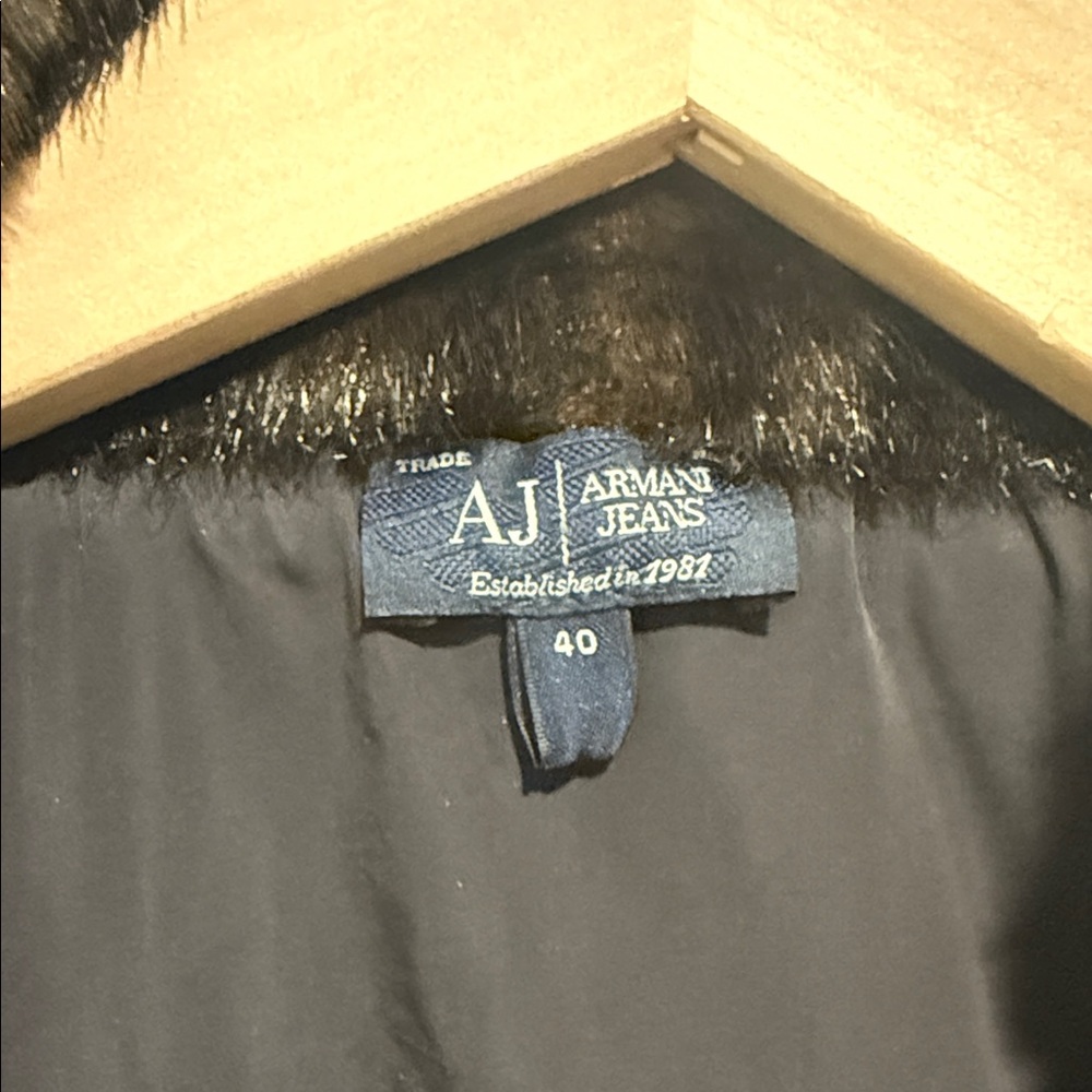 Armani Jeans Reversible Tan Quilted Puffer with Faux Fur Collar - Picture 2 of 8